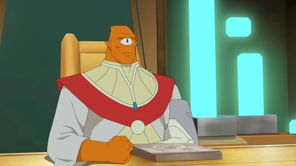 Allen the Alien at his disk in the Coalition of Planets headquarters representing the political shifts in the Invincible Season 4 finale.
