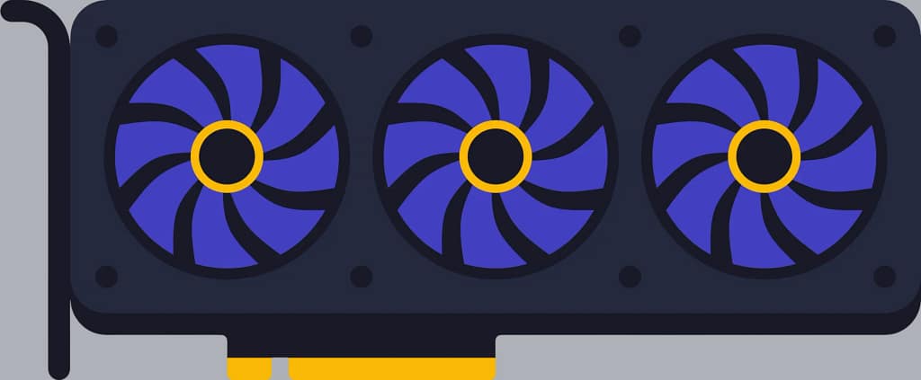 A vector graphic of a GPU card with three cooling fans.