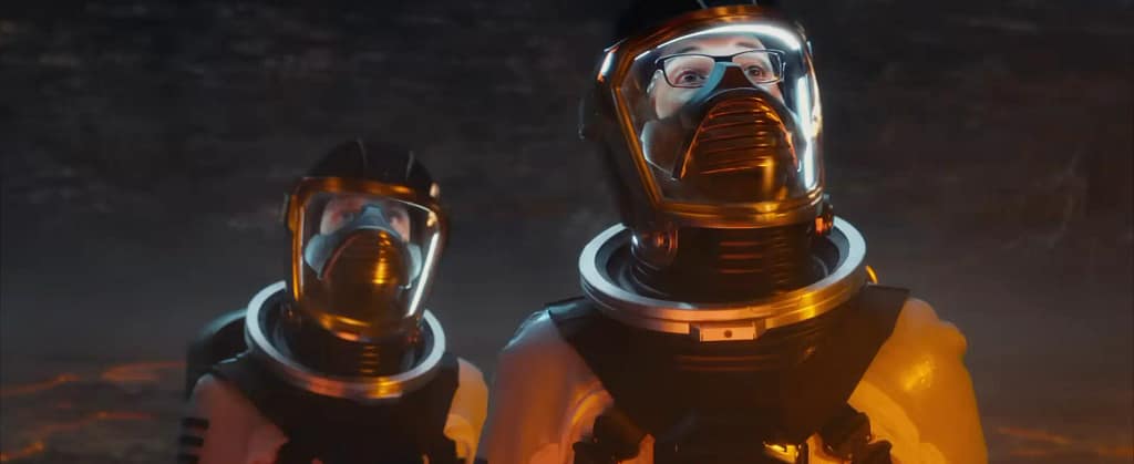 Ben Grimm (Jamile Bell) and Reed Richards (Miles Teller) in environmental suits on Planet Zero in Fantastic Four (2015). Image credit: Fantastic Four film still - via 20th Century Studios/YouTube.