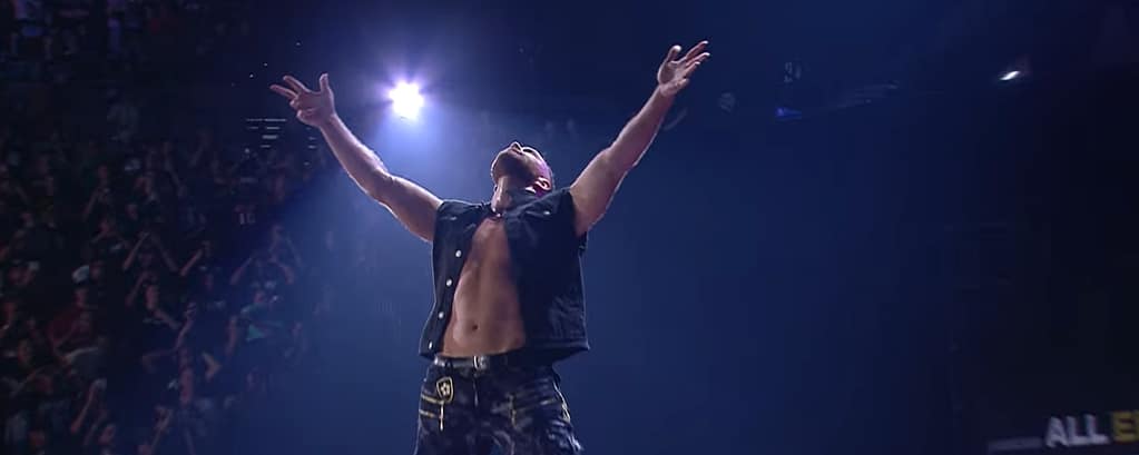 Jon Moxley standing tall and free at the end of Double or Nothing 2019