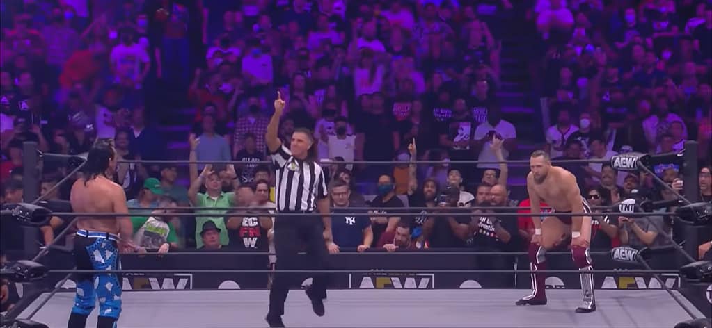 Bryan Danielson facing off against Kenny Omega on AEW Dynamite Grand Slam on September 22, 2021.