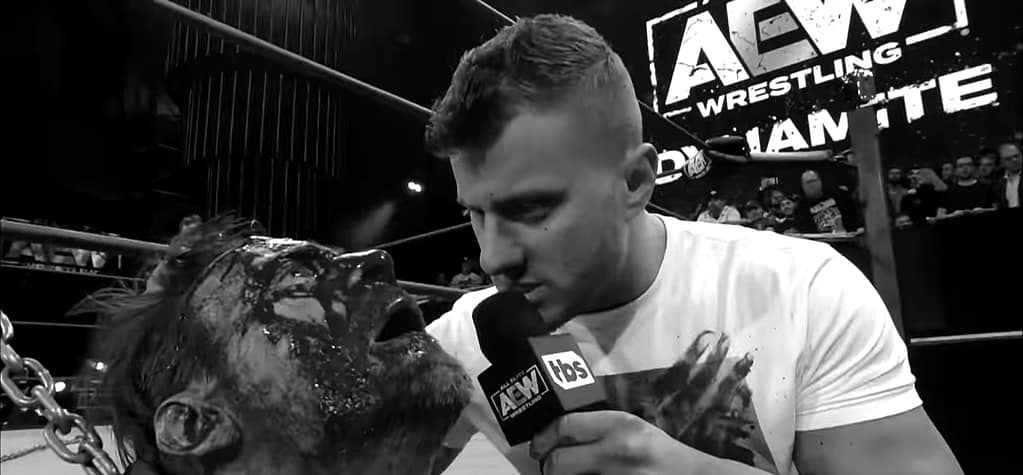 MJF speaking to a bloodied CM Punk on the go-home episode for AEW Revolution 2022