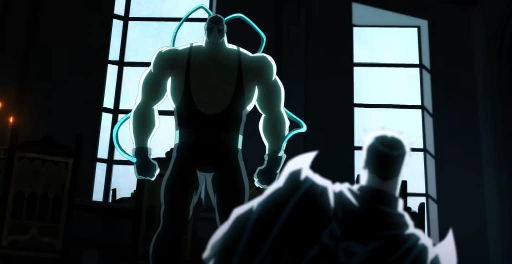 Bane with glowing Venom tubes looking menacingly over a fallen Batman in Batman: Knightfall Part 1. Image credit: Batman: Knightfall Part 1 (2026) film still - via Warner Bros. Entertainment/YouTube.