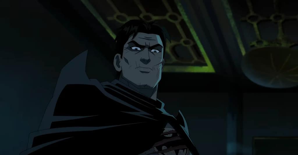 Unmasked Batman looking tired and battle-damaged in Batman: Knightfall Part 1. Image credit: Batman: Knightfall Part 1 (2026) film still - via Warner Bros. Entertainment/YouTube.