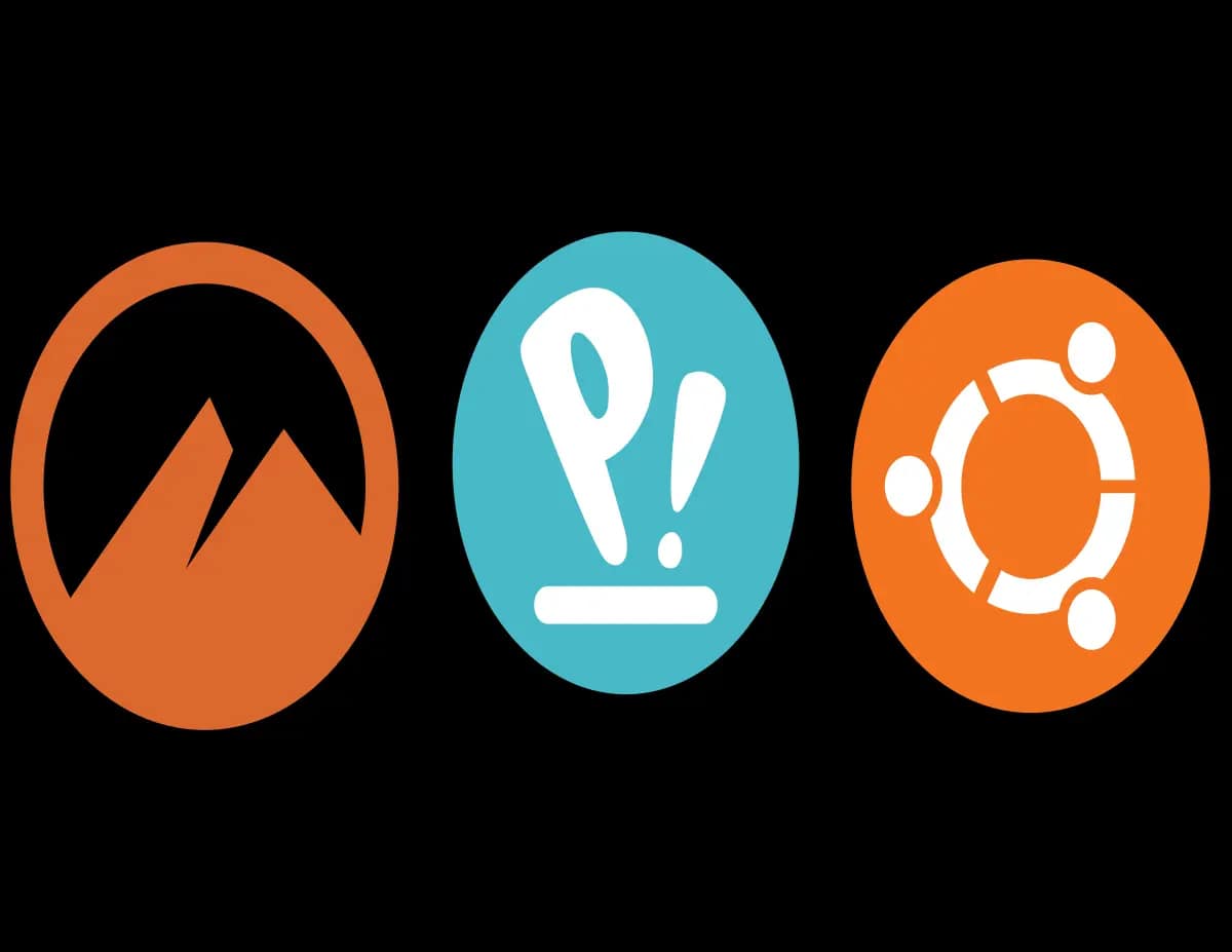 Collage of Linux Mint Cinnamon, Pop!_OS, and Ubuntu logos on a black background.