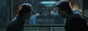 Shah Rukh Khan facing himself in a dual role confrontation scene from Fan (2016).