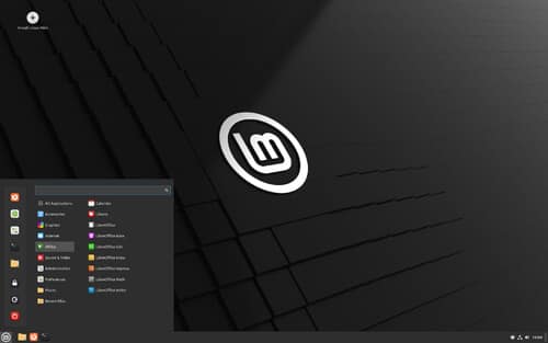 The Linux Mint Cinnamon desktop home screen with the start menu open, highlighting its likeness with Windows.